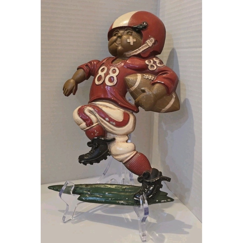 Vintage 1976 Homco Football Player Cast Iron Metal Wall Decor #88 Red Running - Picture 1 of 4